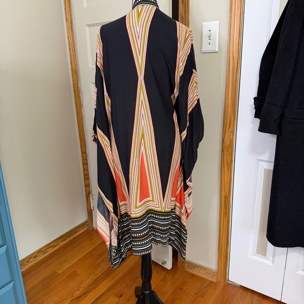 Kimono Medium Boho Geometric Abstract Print Open Front Draped Summer Cover Up - Picture 4 of 11